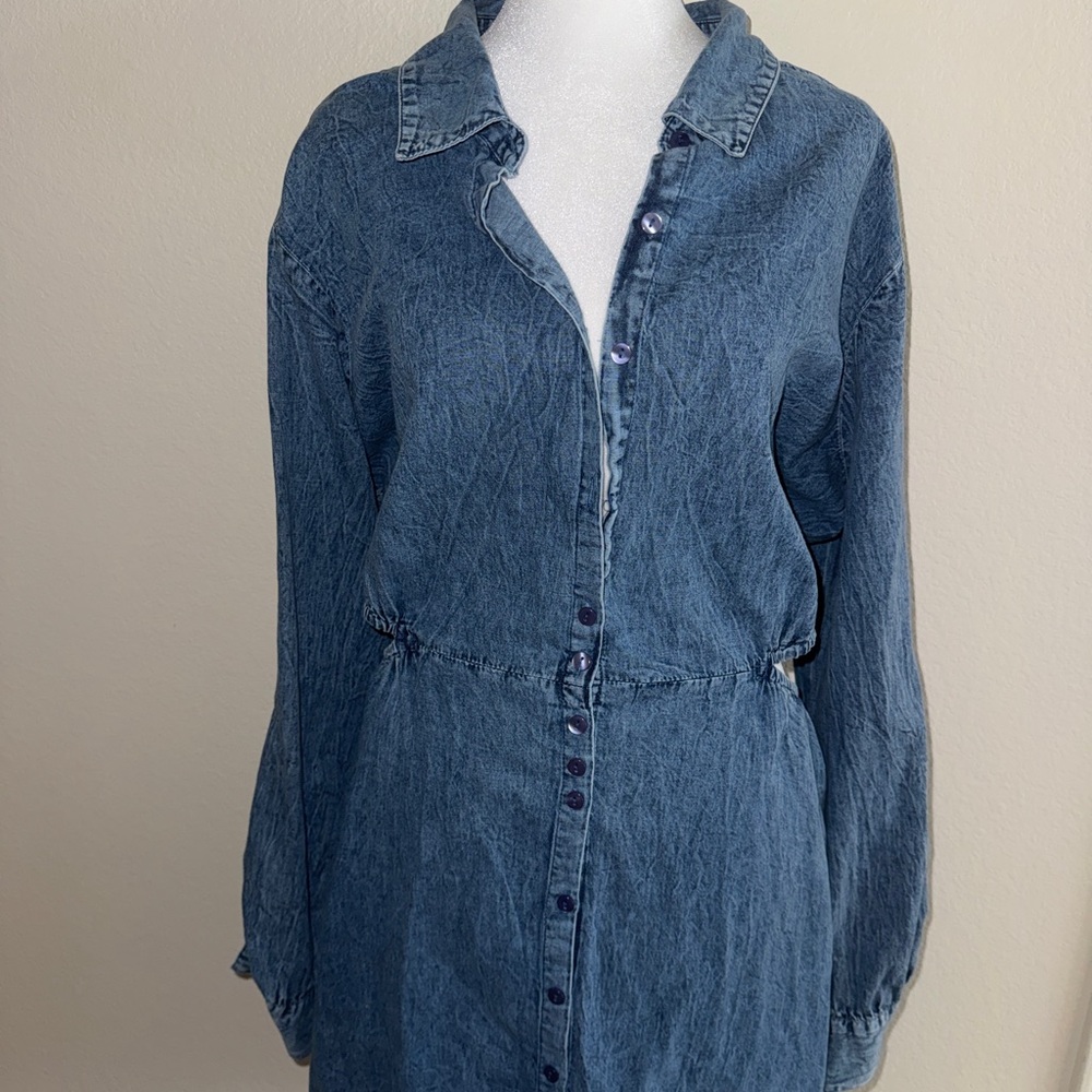 Denim Button-Front Shirt Dress - Blue